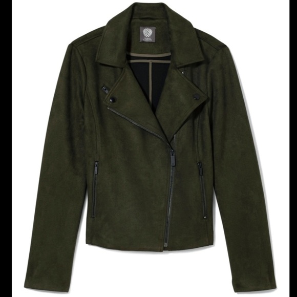 olive Faux Suede Scuba Moto Jacket - Picture 5 of 11